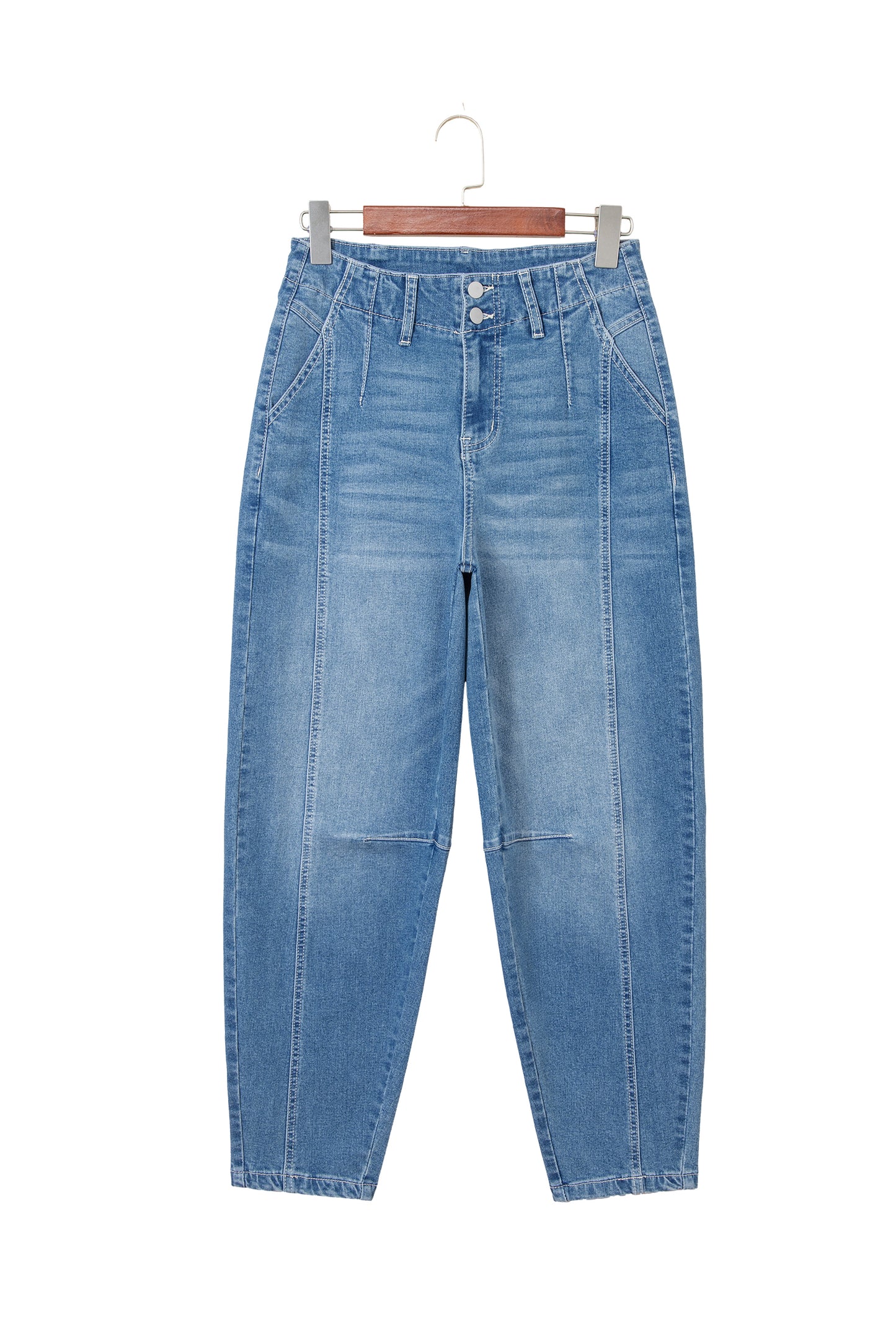 Sky Blue Cuffed Barrel Jeans