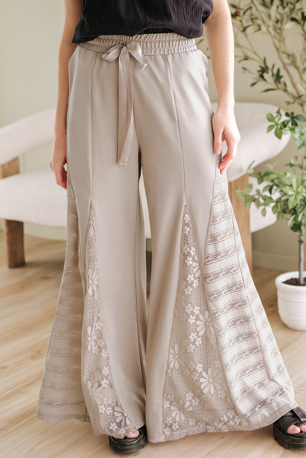 Smoke Grey Boho Lace High Waist Pants