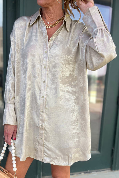 Champagne Mini Long Sleeve Shift Dress