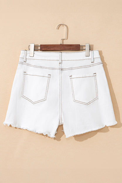 White High Waist Denim Shorts