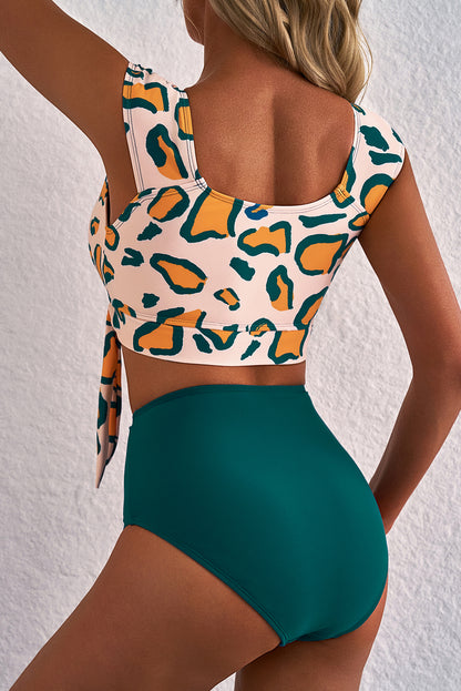 Green Leopard High Waist Bikini Set