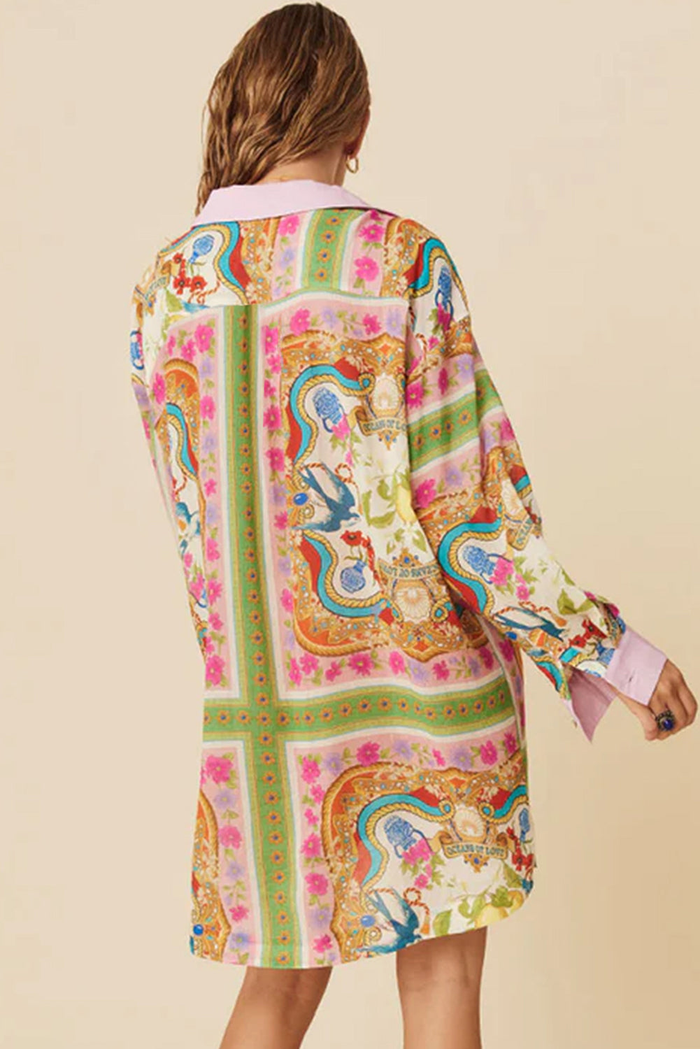 Multicolour Boho Long Sleeve Shirt Dress