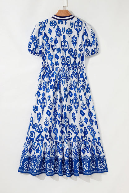 Blue Floral High Waist Maxi Dress