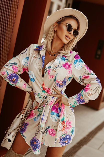 Multicolor Floral Mini Shirt Dress