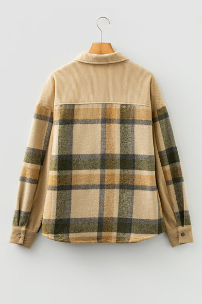 Beige Plaid Corduroy Shacket