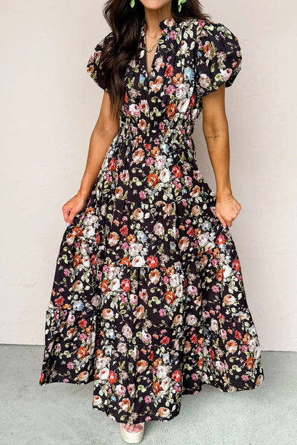 Black Floral Tiered Maxi Dress