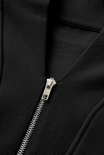 Black Plain Half Zip V Neck Tracksuit