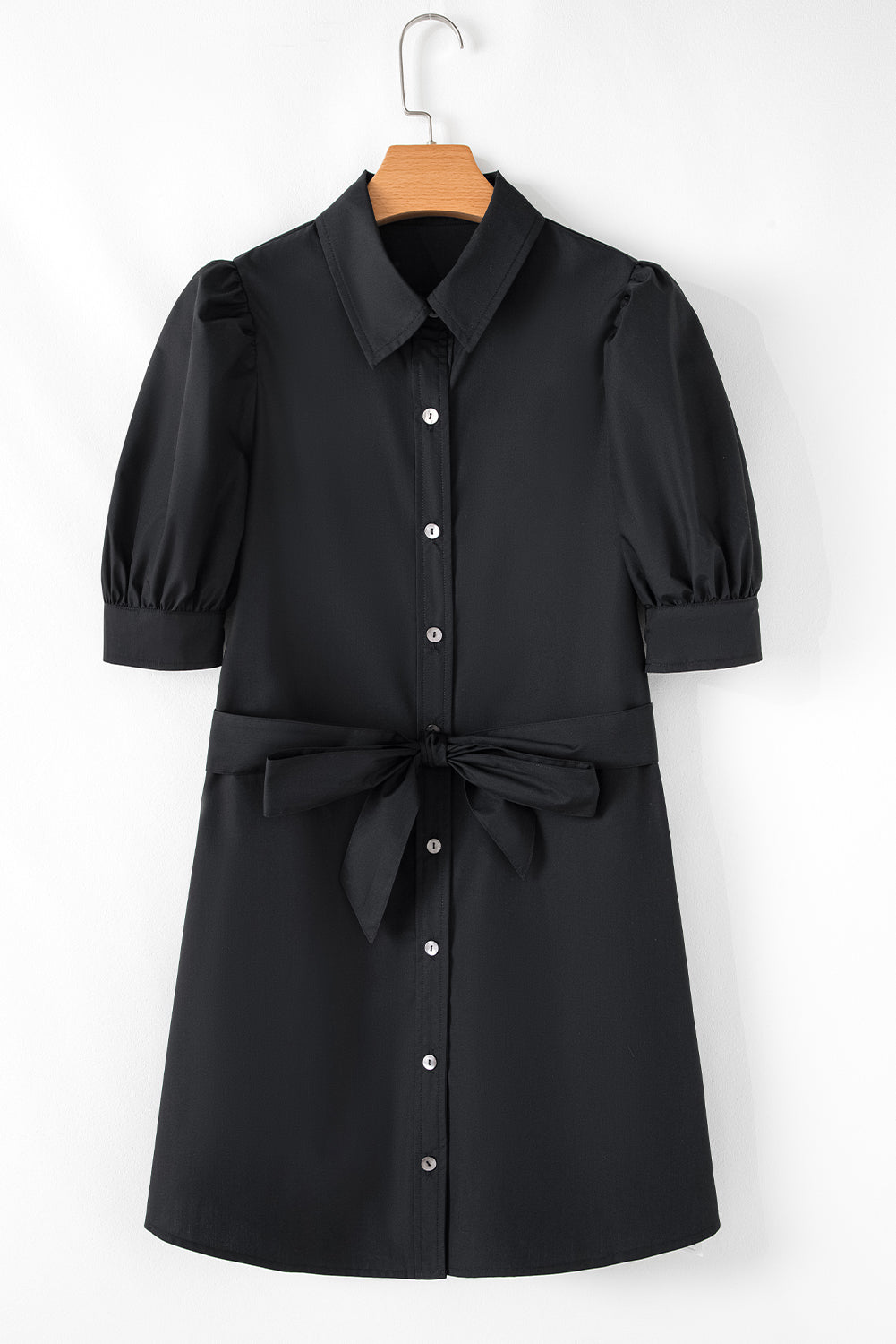 Black Button Up Tie Waist Mini Dress