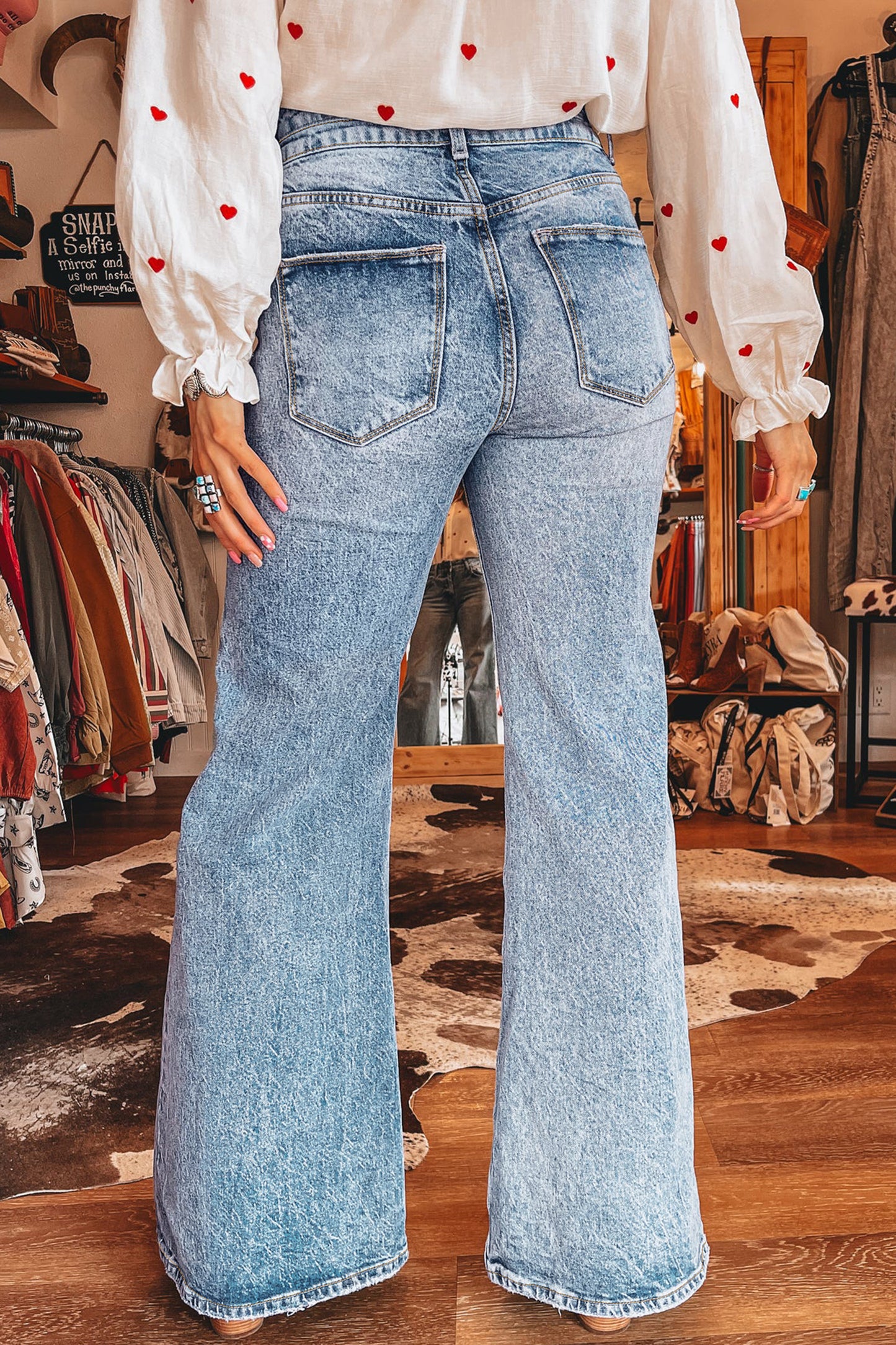 Blue Acid Wash Flare Jeans