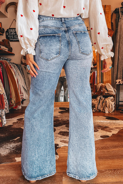 Blue Acid Wash Flare Jeans