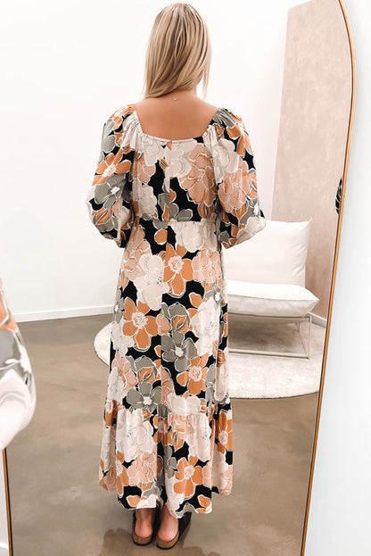 Beige Bold Floral Maxi Dress