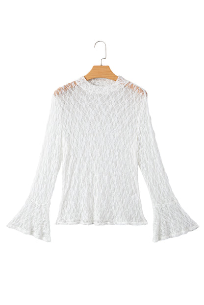 White Sheer Lace Bell Blouse