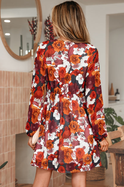 Red Floral Print Flowy Mini Dress
