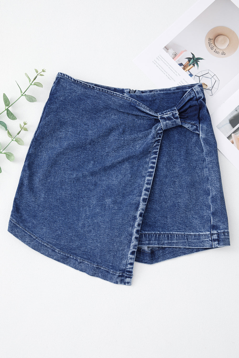 Blue Acid Wash Asymmetric Denim Skort