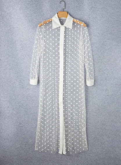 White Polka Dot Print Mesh Kimono