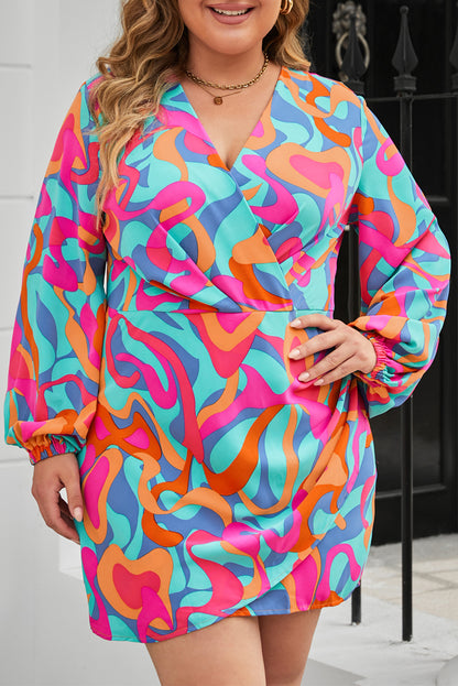 Multicolor plus Size Abstract long Sleeve Dress