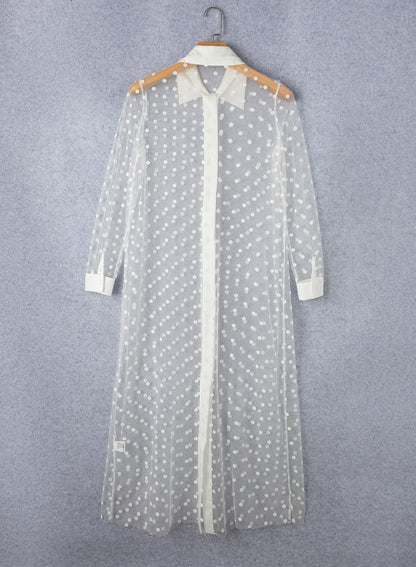 White Polka Dot Print Mesh Kimono