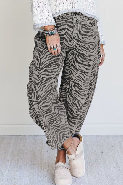 Grey Zebra Barrel Jeans