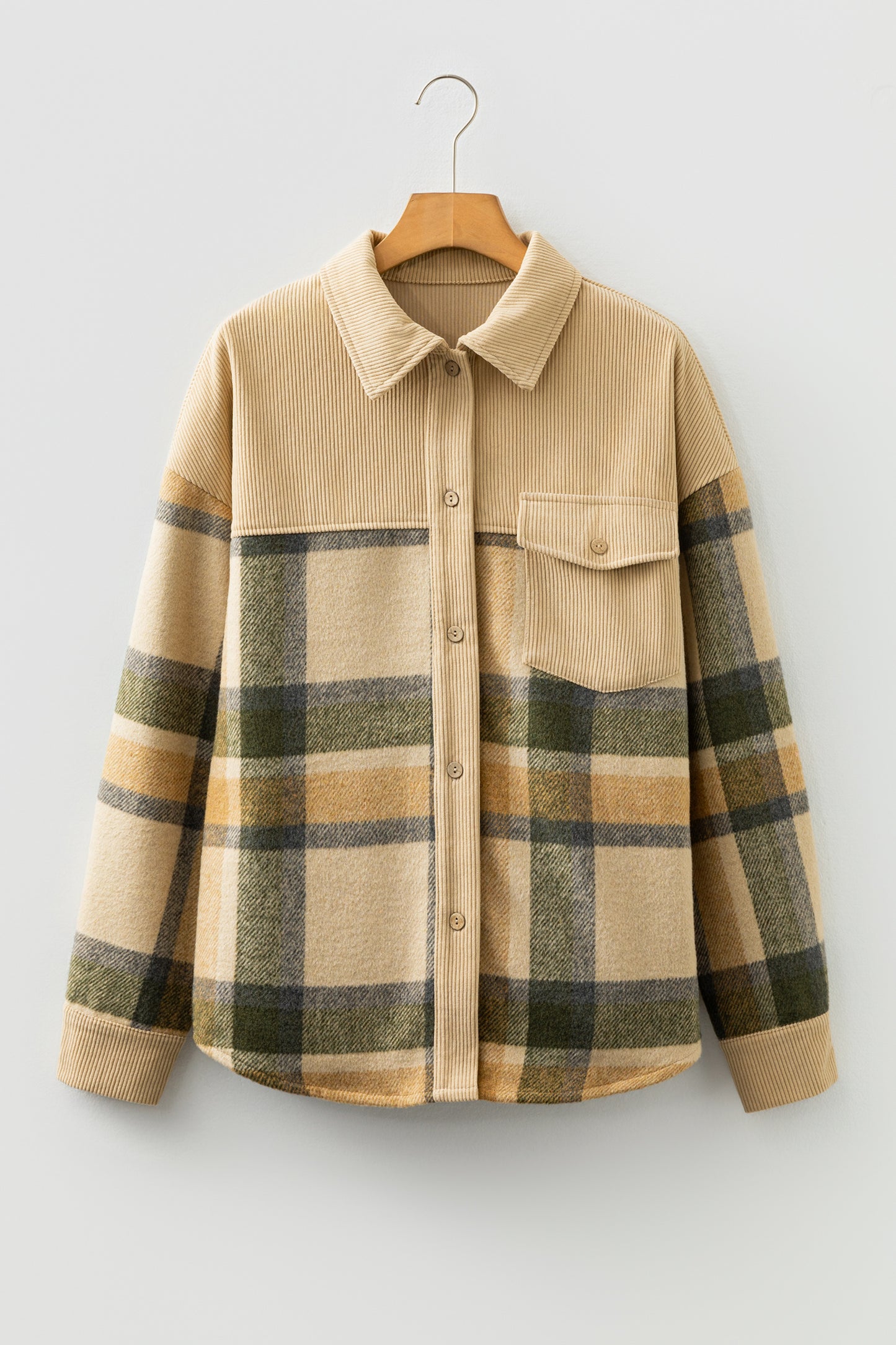 Beige Plaid Corduroy Shacket