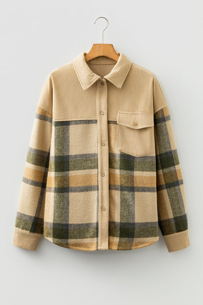 Beige Plaid Corduroy Shacket