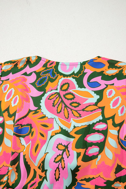Rose Summer Print Ruffled Asymmetric Maxi Dress