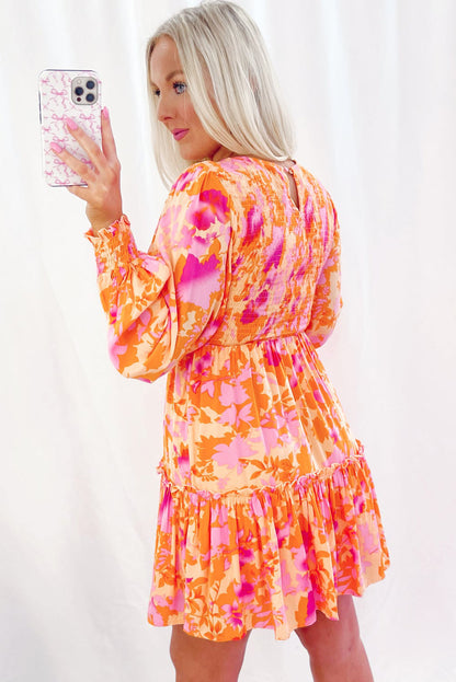 Orange Abstract Ruffle Mini Dress