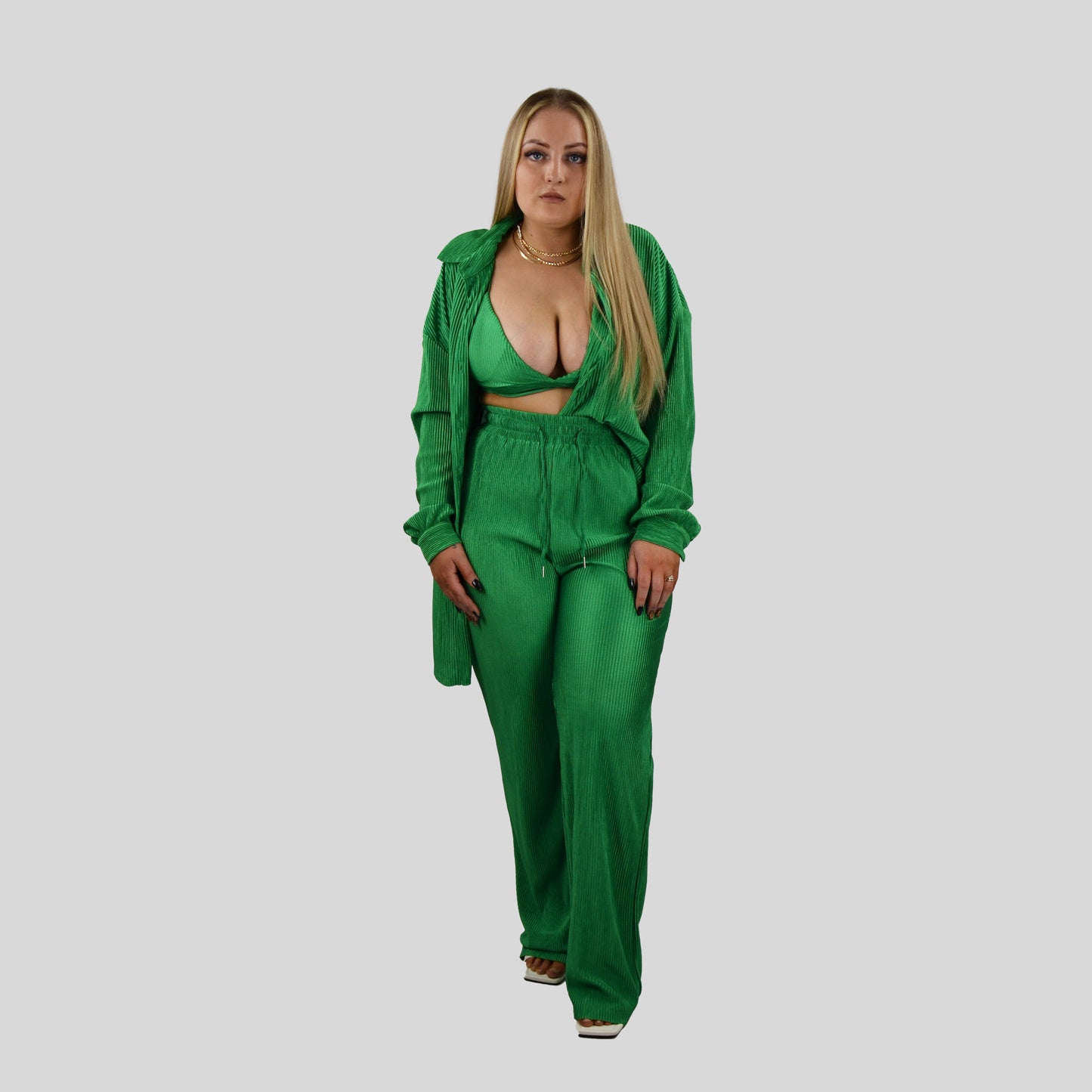 Green pleated 3 piece set