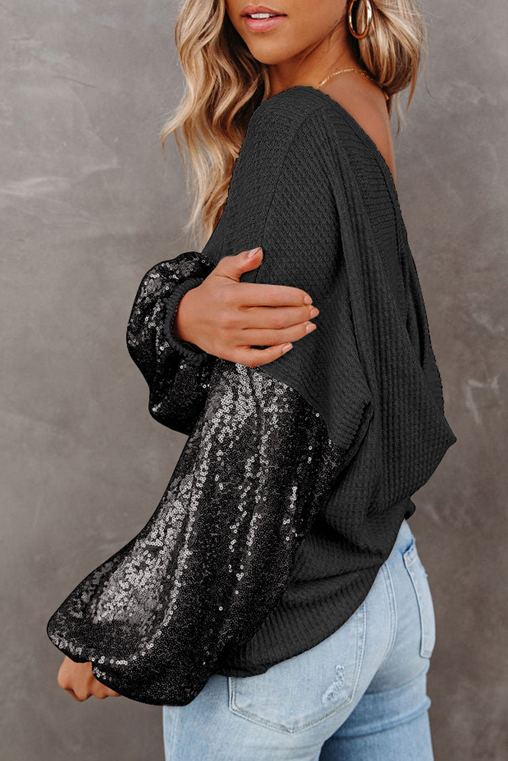 Sequin Open Back Knit Top