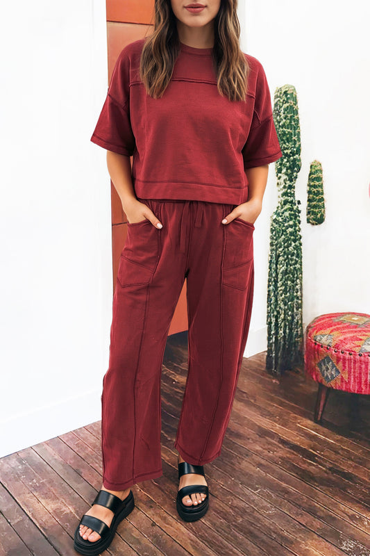 Red Boxy Tee and Barrel Pants Set