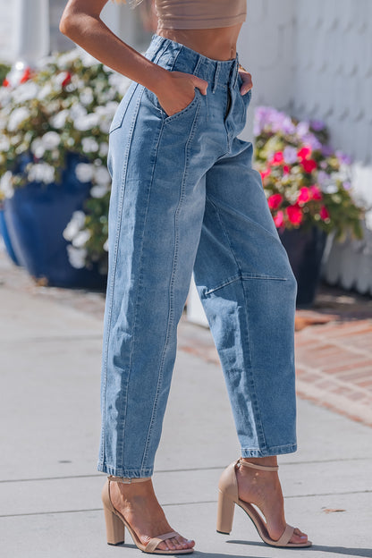 Sky Blue Cuffed Barrel Jeans