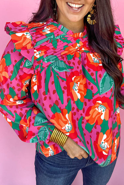 Rose Floral Print Plus Size Blouse