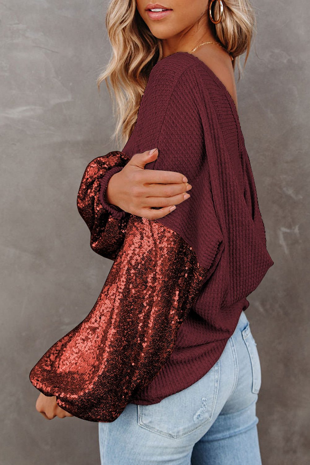 Sequin Open Back Knit Top