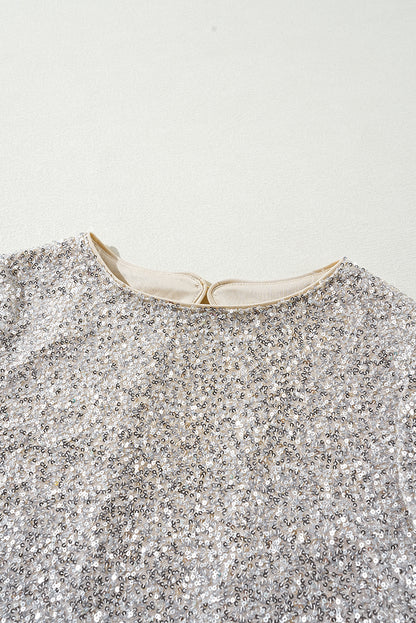 Silver Sequin Cutout Back Blouse