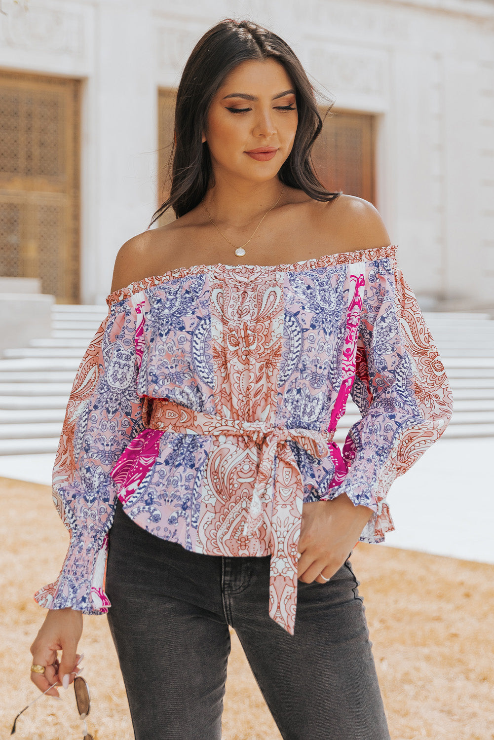 Multicolor Bohemian Off Shoulder Blouse