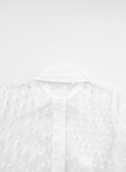 White Polka Dot Print Mesh Kimono