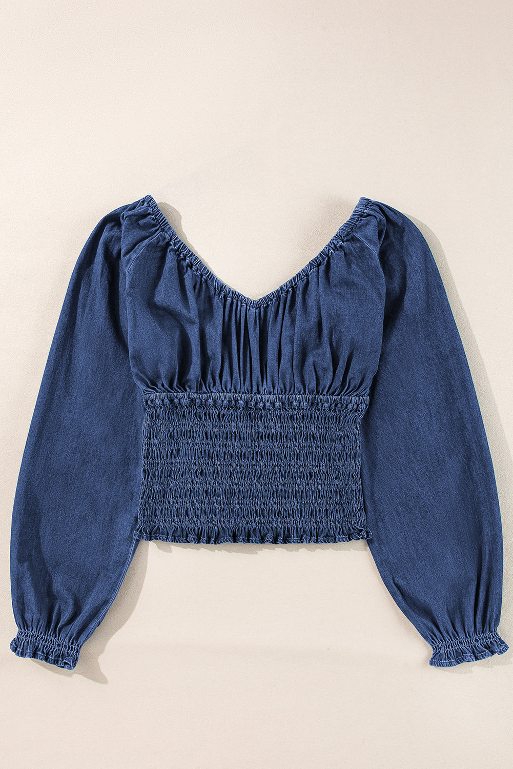 Dark Blue Smocked Denim Blouse