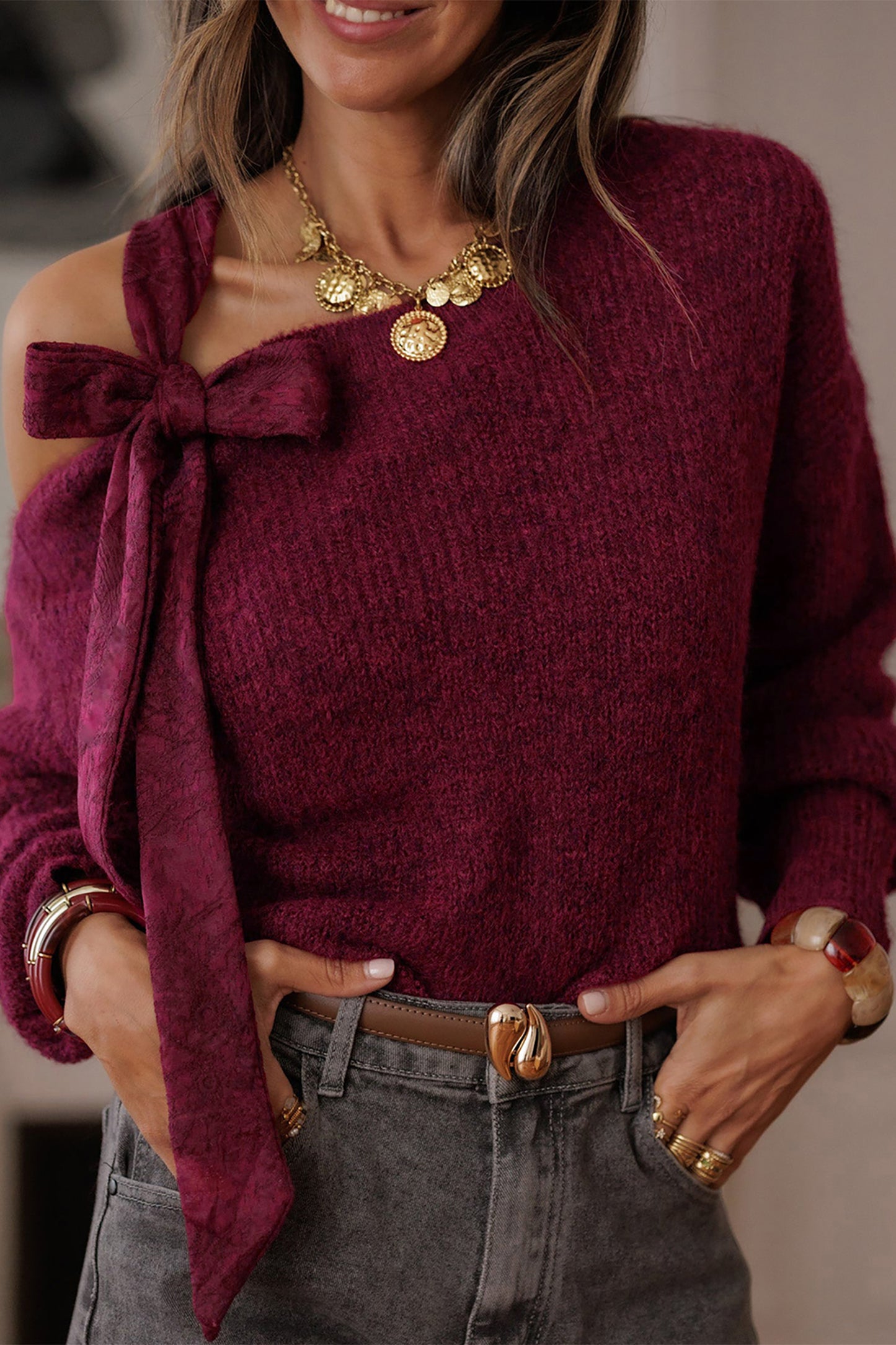 Burgundy Bow Asymmetric Jersey