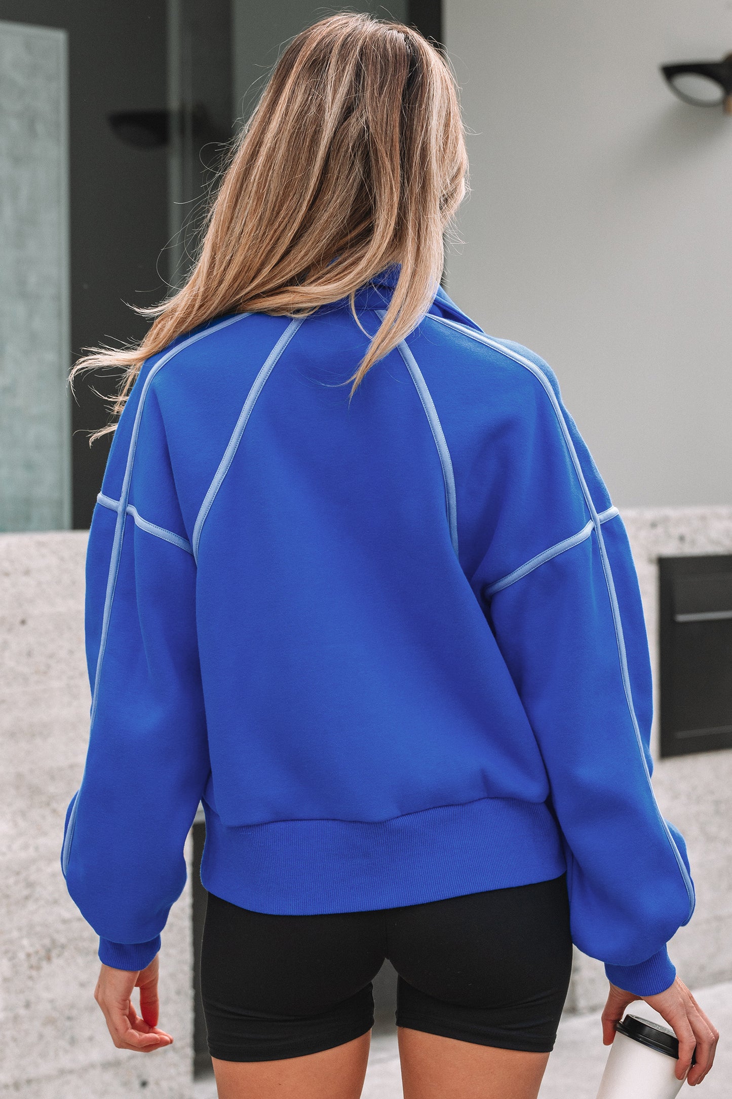 Blue Button up Collar Sweatshirt