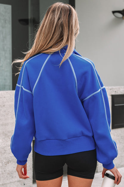 Blue Button up Collar Sweatshirt