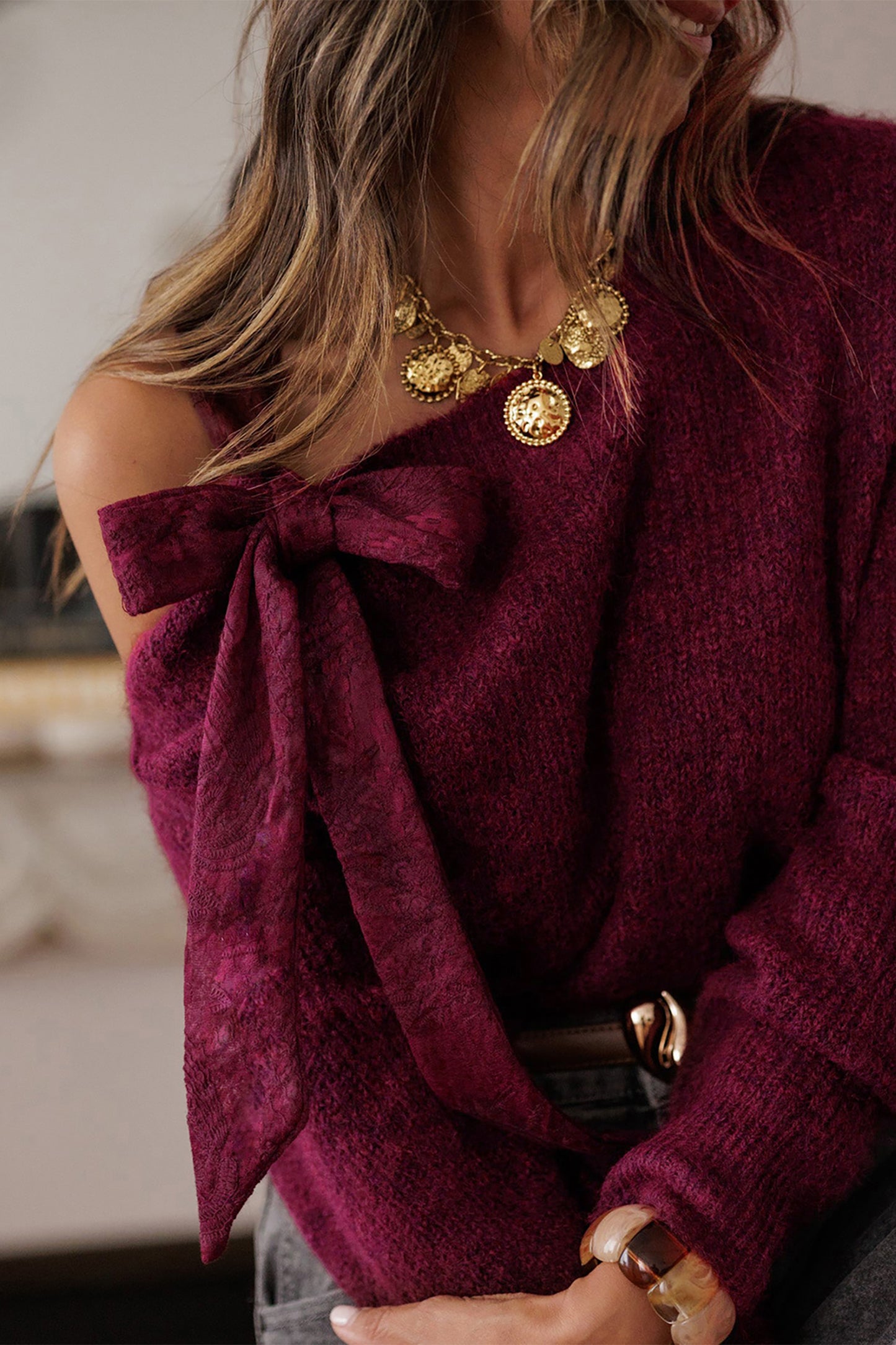 Burgundy Bow Asymmetric Jersey