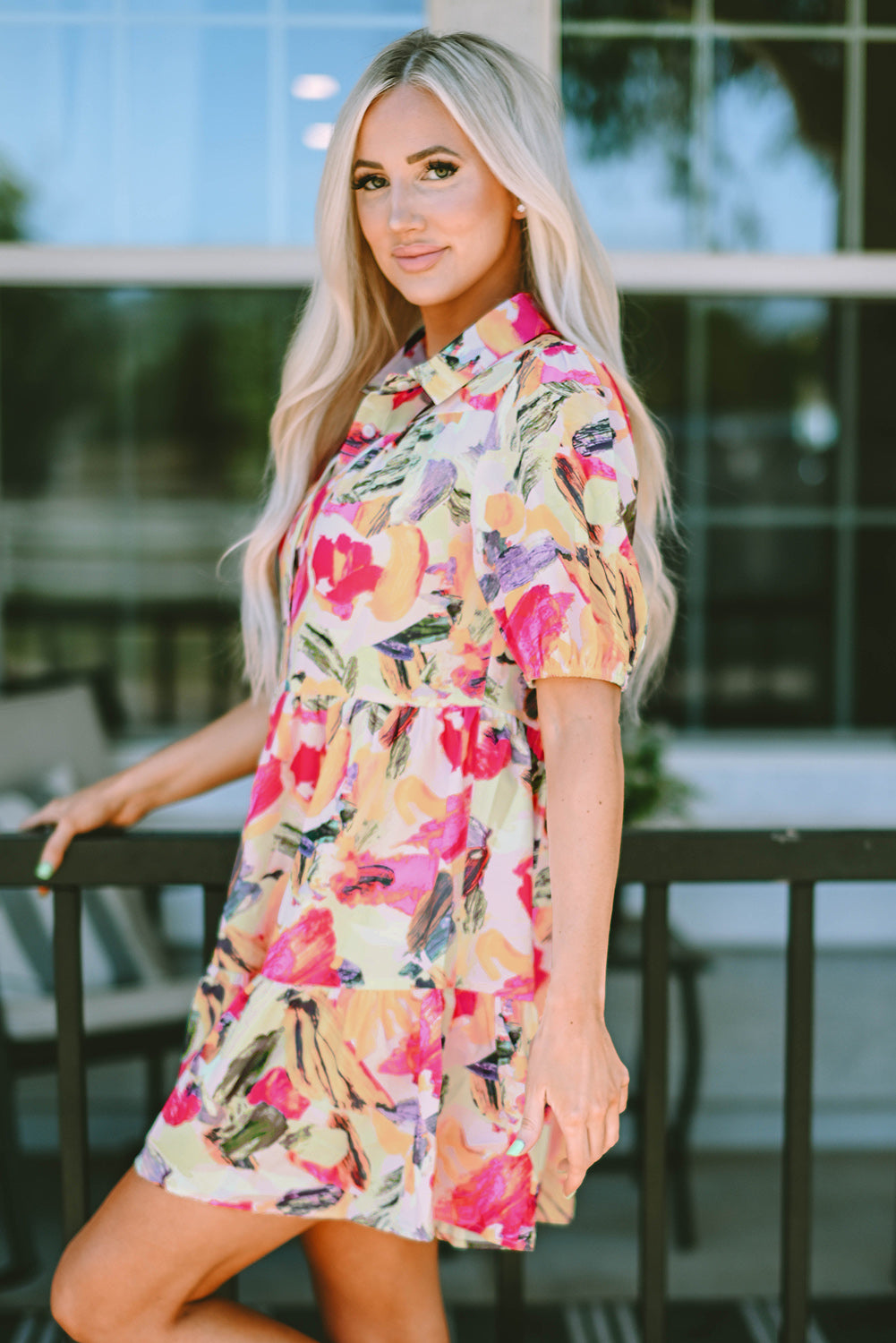 Multicolour Floral Print Shirt Dress