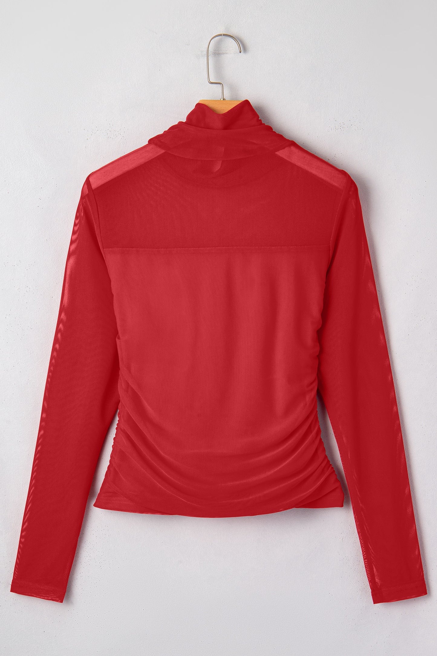 Red Sheer Mesh Long Sleeve Top