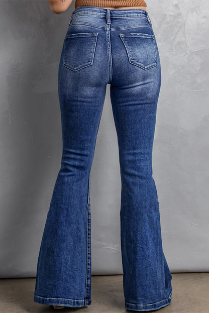 Dark Blue Plus Size Washed Flare Jeans