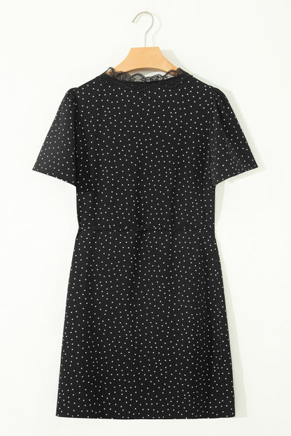 Black Polka Dot Wrap Mini Dress