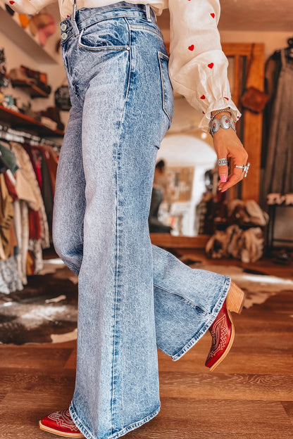 Blue Acid Wash Flare Jeans