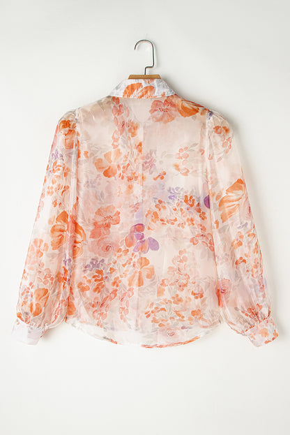 White Floral Print Loose Blouse