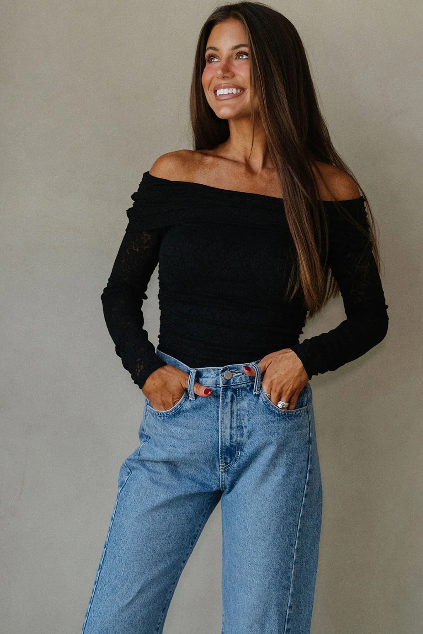 Black Floral Lace Slim Top