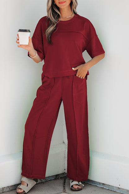 Red Boxy Tee and Barrel Pants Set
