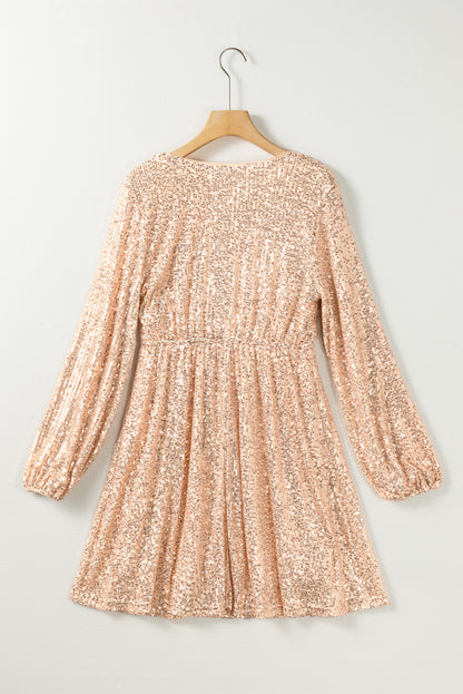 Apricot V-neck Sequin Dress