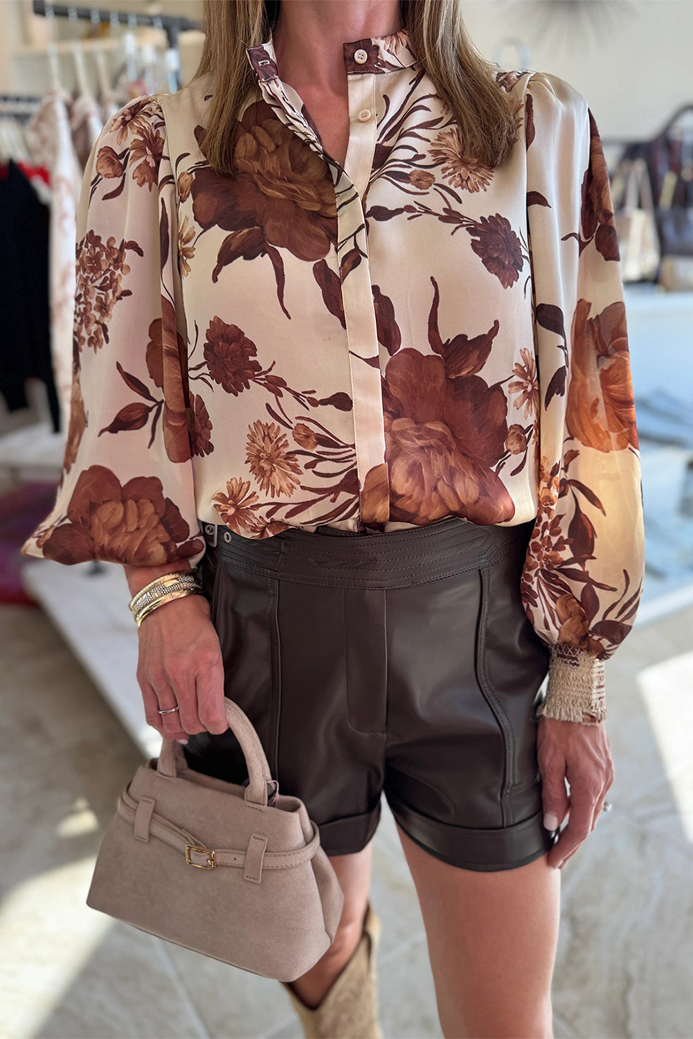 Brown Floral Print Blouse